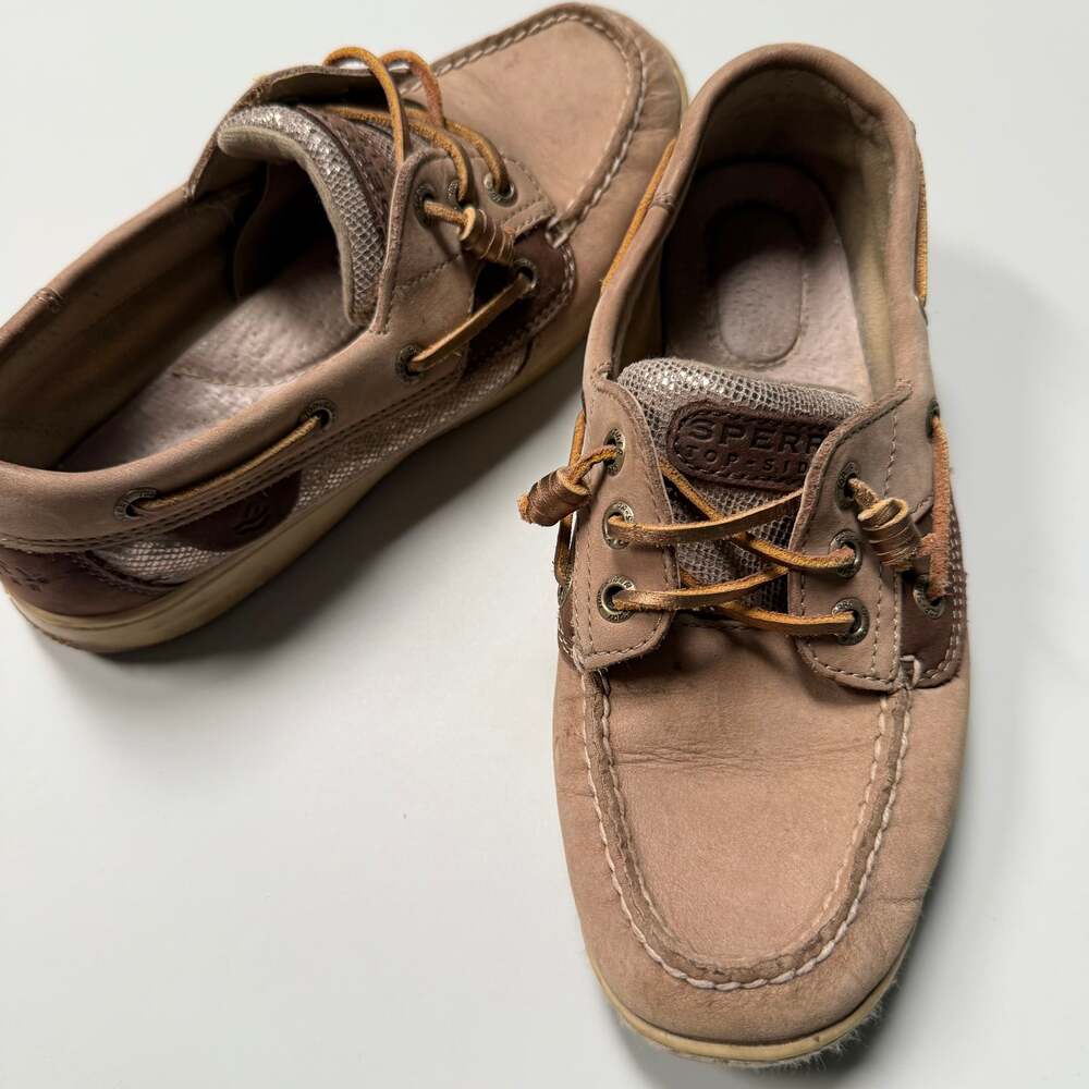 Sperry Top-Sider Ivyfish 6.5M Sparkle Boat Shoes Tan Brown Leather Metallic